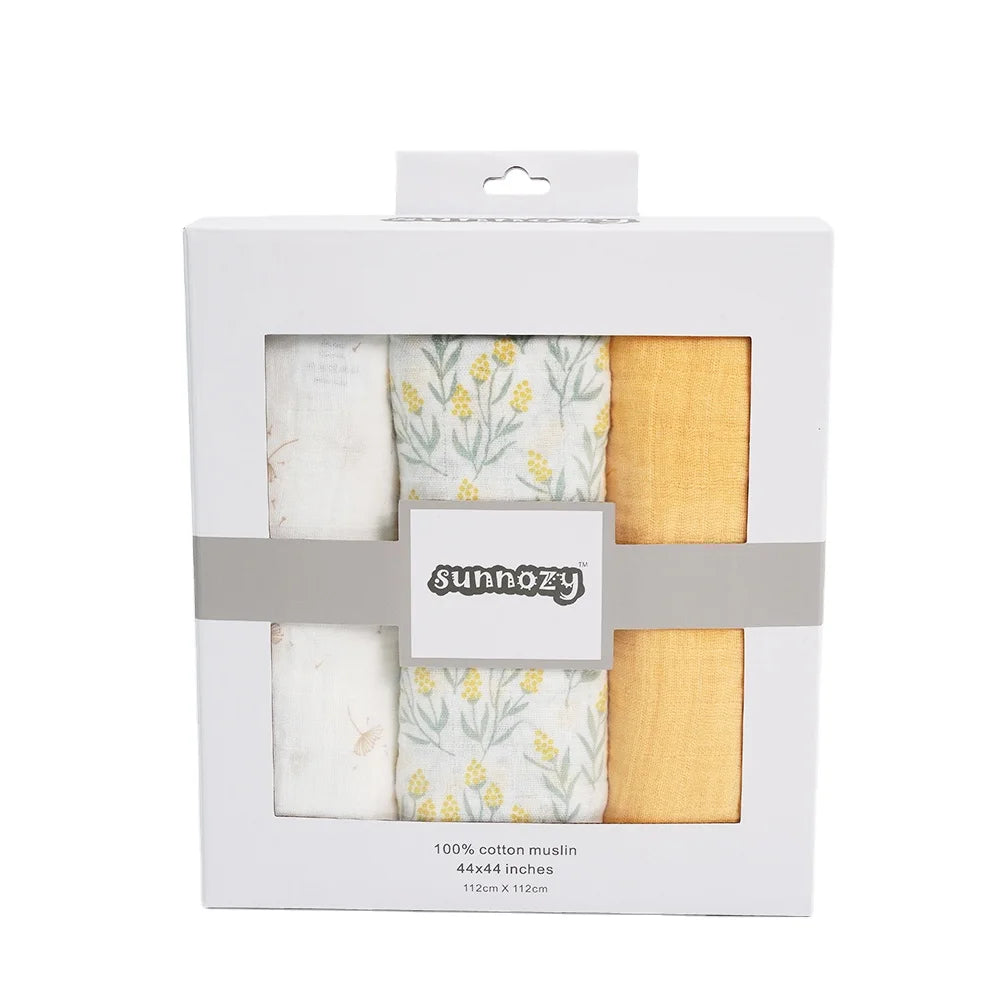 100% Cotton Muslin Baby Blankets (3-Pack) - Soft & Stylish