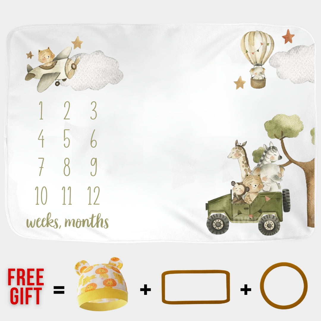 The Safari Boy Baby Milestone Blanket – Personalized Photo Prop & Gift