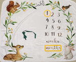 Baby milestone blanket with animals and numbers